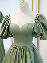 Simple Green Satin Long Semi Formal Prom Dress, Green Evening Dress